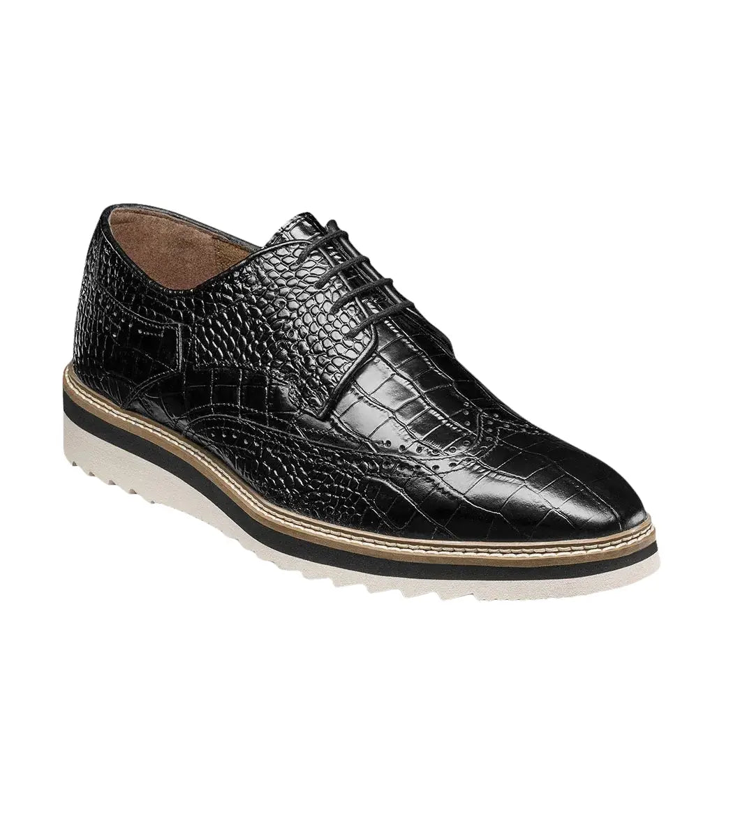 25725-001 Stacy Adams Alario Wingtip Oxford Croco Leather Shoes Black