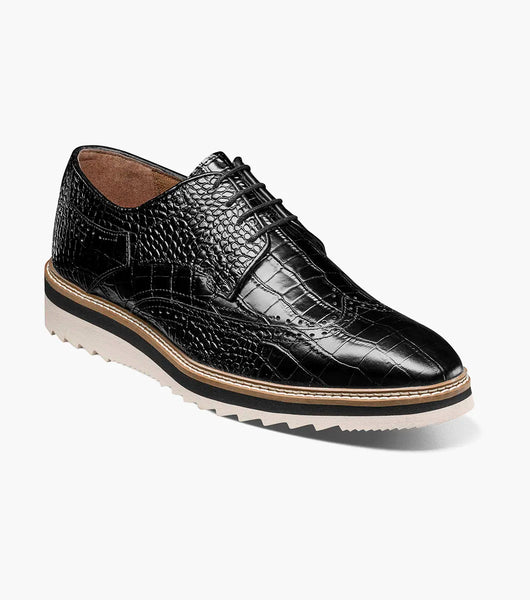 Stacy Adams Alario Wingtip Oxford Croco Leather Shoes Black 25725-001