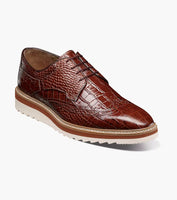 Stacy Adams Alario Wingtip Oxford Croco Leather Shoes Cognac 25725-221