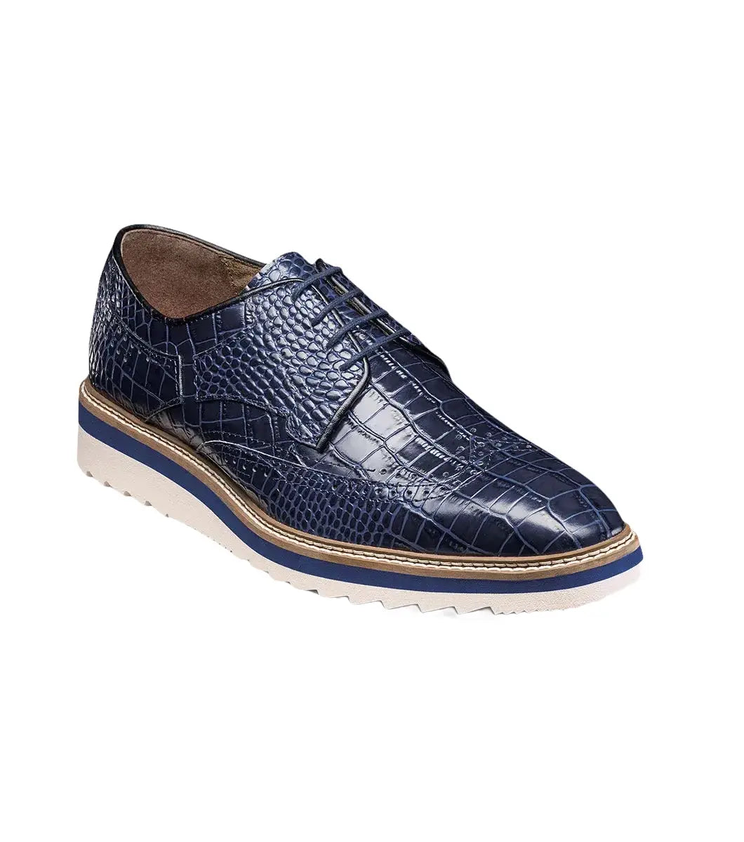 25725-400 Stacy Adams Alario Wingtip Oxford Croco Leather Shoes Blue