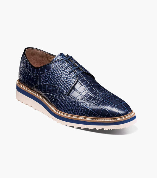 Stacy Adams Alario Wingtip Oxford Croco Leather Shoes Blue 25725-400