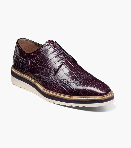 Stacy Adams Alario Wingtip Oxford Croco Leather Shoes Purple 25725-542