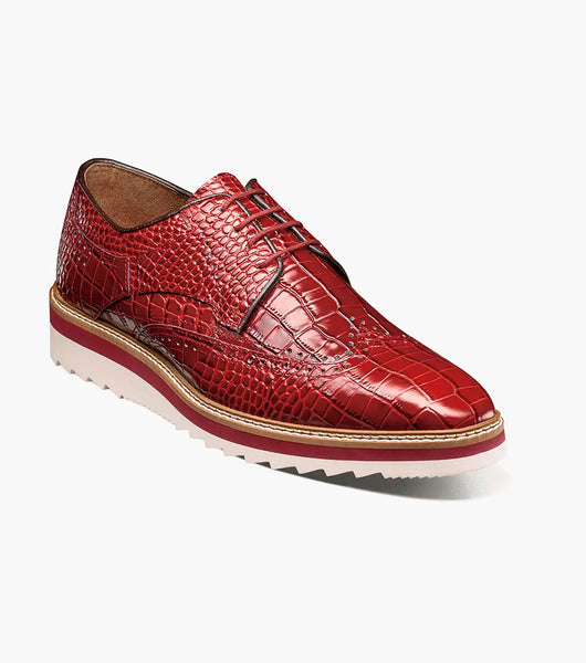 Stacy Adams Alario Wingtip Oxford Croco Leather Shoes Red 25725-600