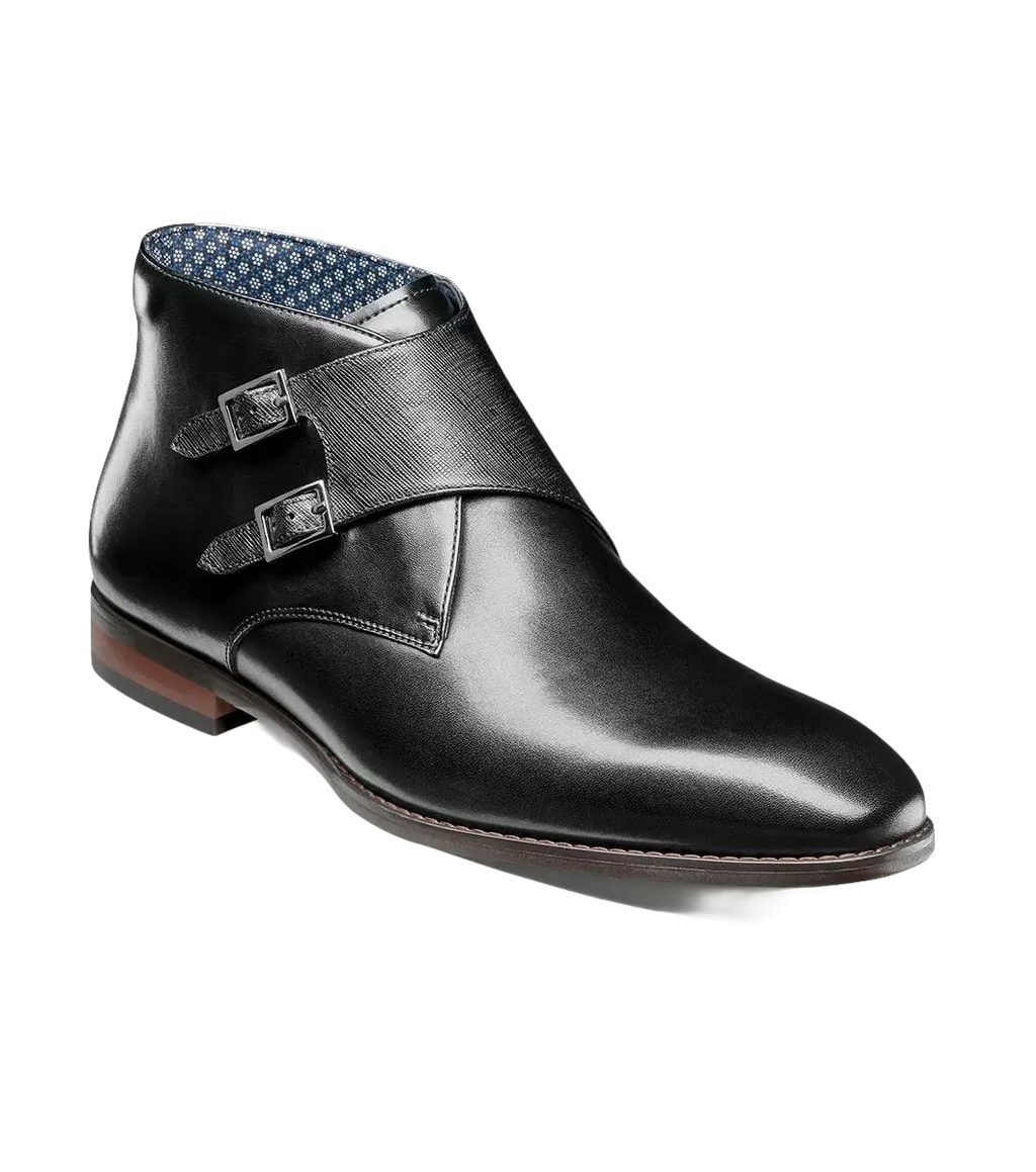 Stacy Adams Kaius Plain Toe Double Monk Strap Boot Black 25733-001