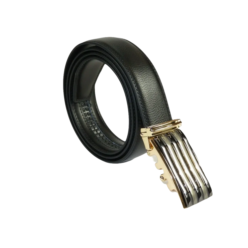 Mens VALENTINI Leather Belt Automatic Adjustable Removable Buckle RT016 Black