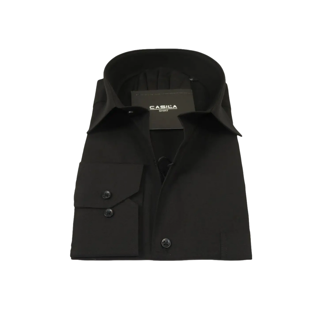 Men's Shirt Hankie CASILA Turkey Cotton Blend Long Sleeves 501460-02 Solid Black
