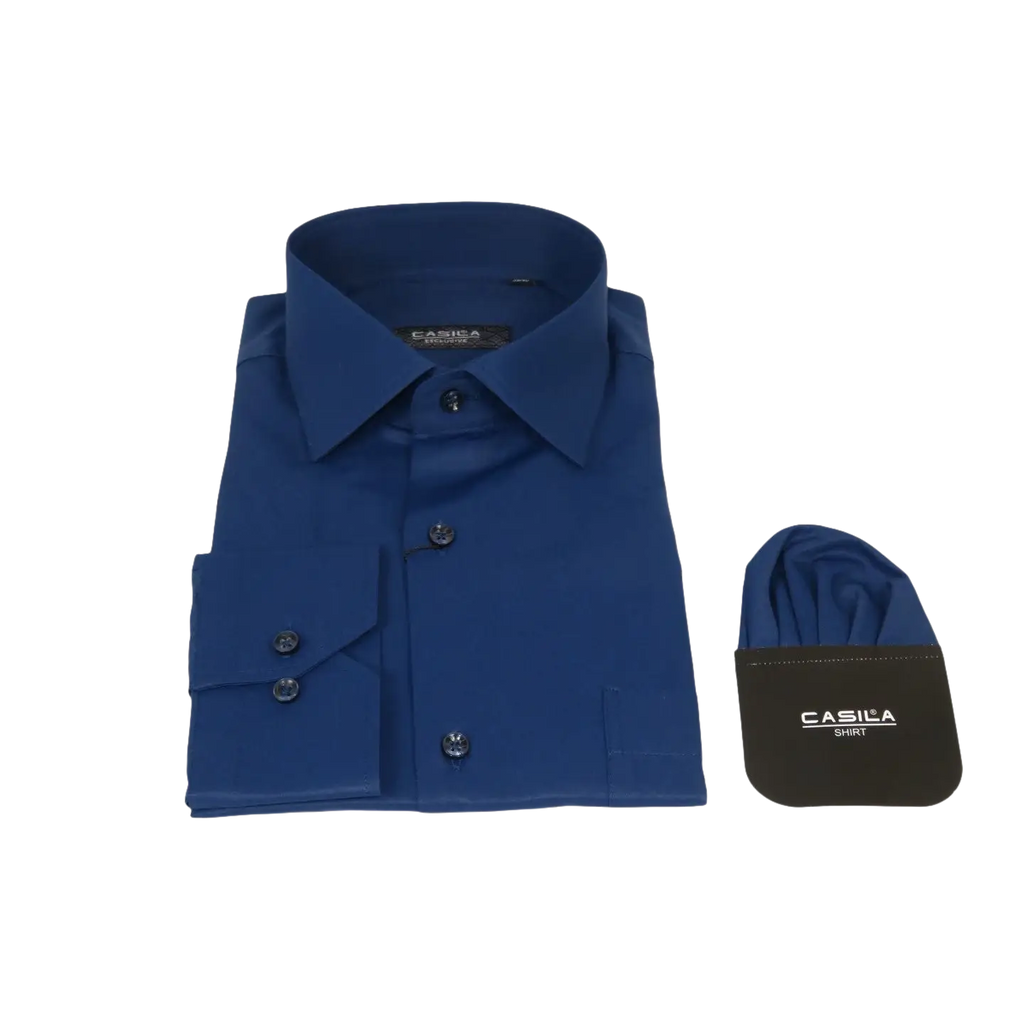 Men's Shirt, Hankie CASILA Turkey Cotton Blend Long Sleeves 501470-07 Solid Navy