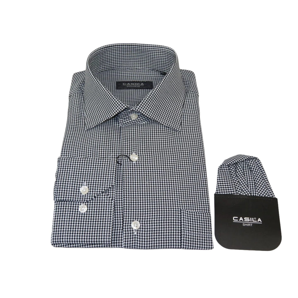 Men's Shirt Hankie CASILA Turkey Cotton Blend 501500-03 Black White Hounds tooth