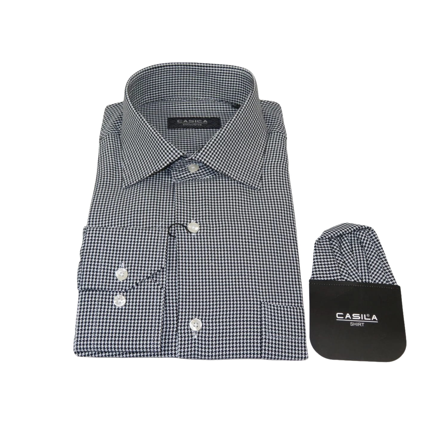 Men's Shirt Hankie CASILA Turkey Cotton Blend 501500-03 Black White Hounds tooth