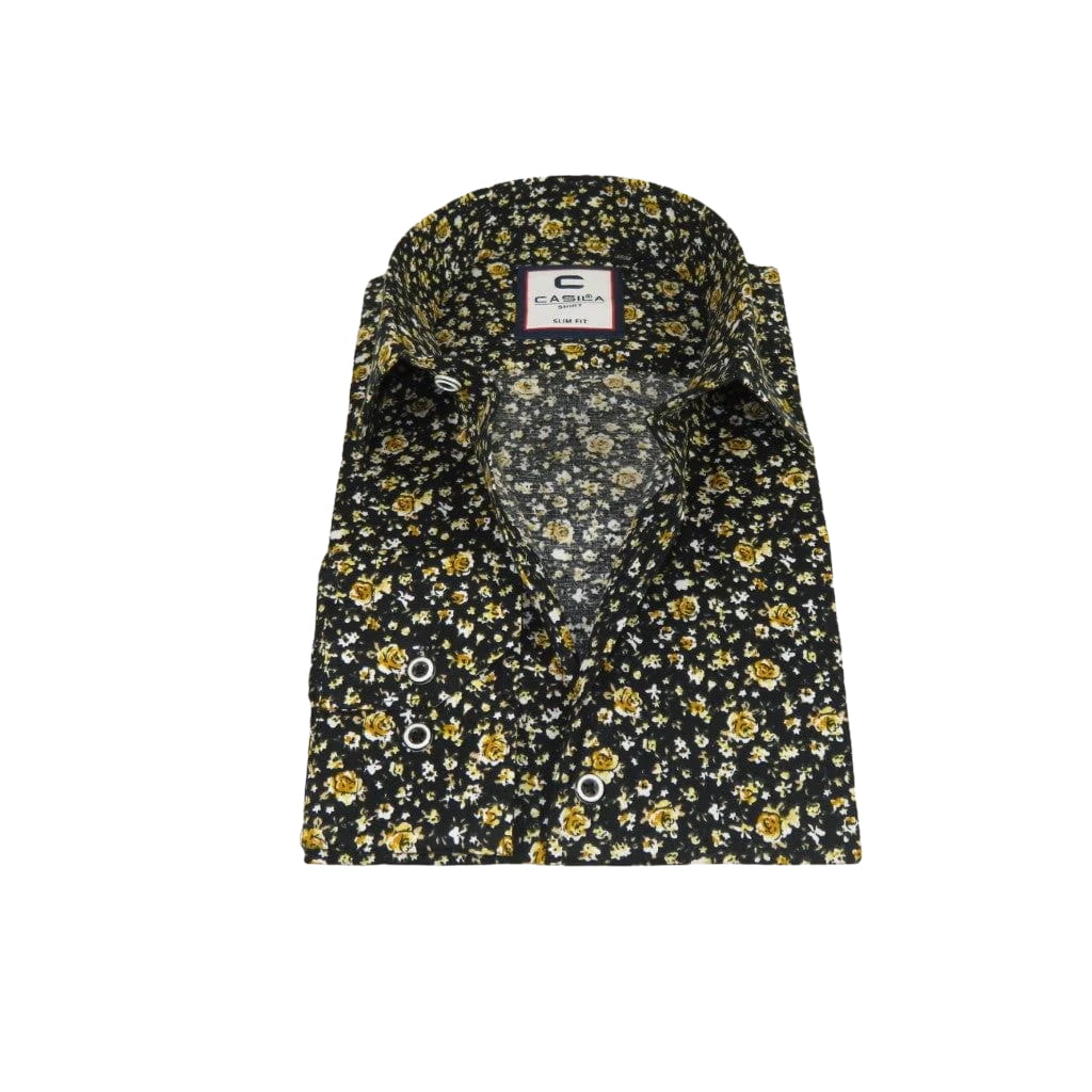 Men's Shirt By CASILA Turkey Cotton Blend Long Sleeves 501570-03 Black Floral