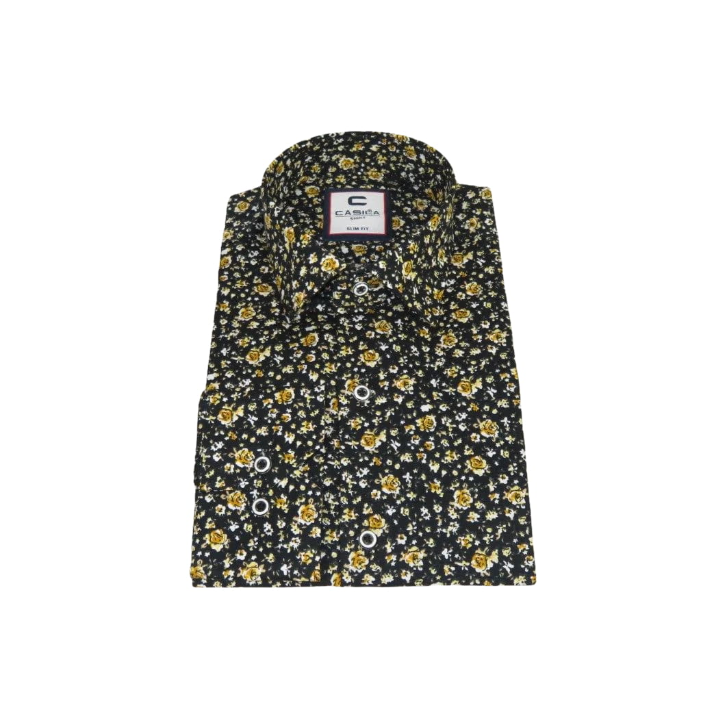 Men's Shirt By CASILA Turkey Cotton Blend Long Sleeves 501570-03 Black Floral