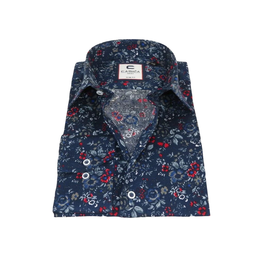Men's Shirt By CASILA Turkey Cotton Blend Long Sleeves 501660-01 navy Floral