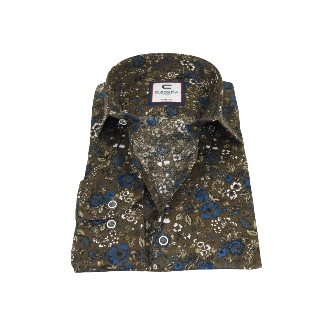 Men's Shirt By CASILA Turkey Cotton Blend Long Sleeves 501660-02 Olive Floral