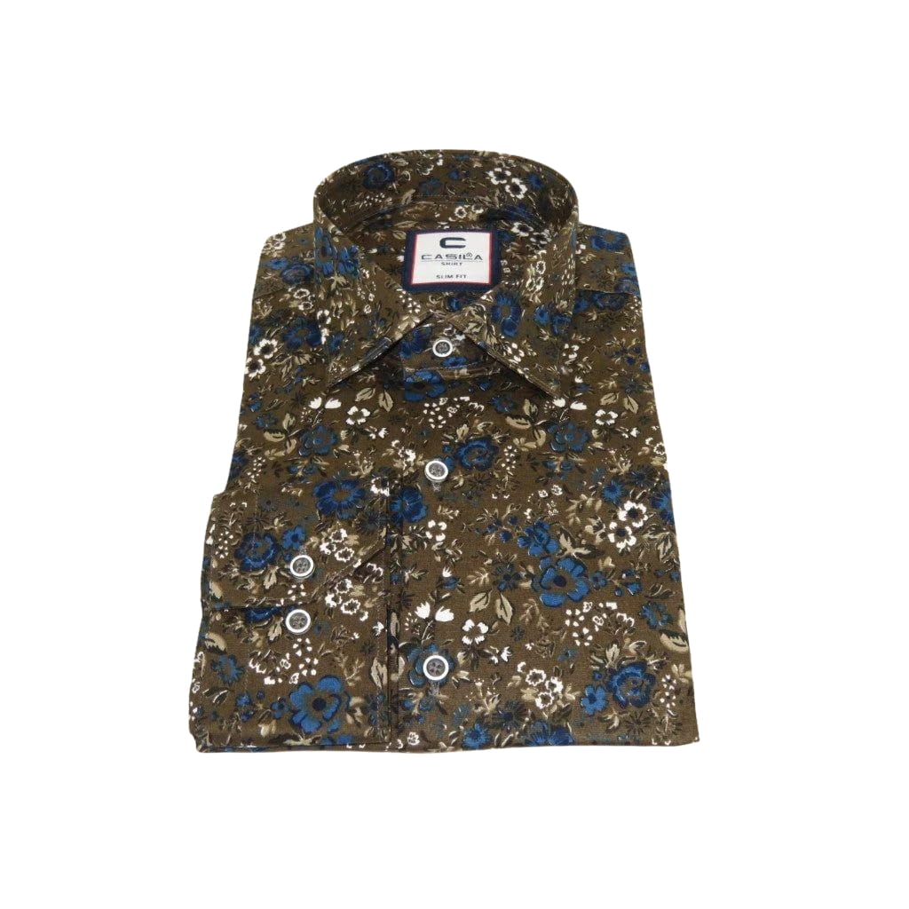 Men's Shirt By CASILA Turkey Cotton Blend Long Sleeves 501660-02 Olive Floral