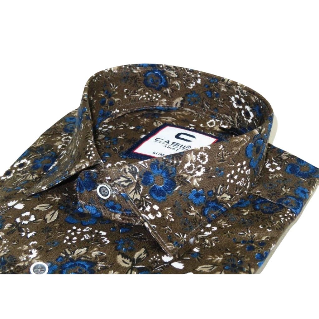 Men's Shirt By CASILA Turkey Cotton Blend Long Sleeves 501660-02 Olive Floral