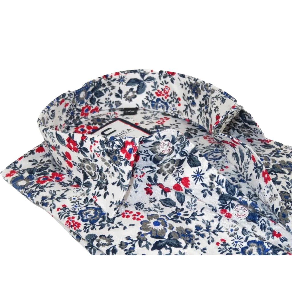Men's Shirt By CASILA Turkey Cotton Blend Long Sleeves 501660-03 White Floral