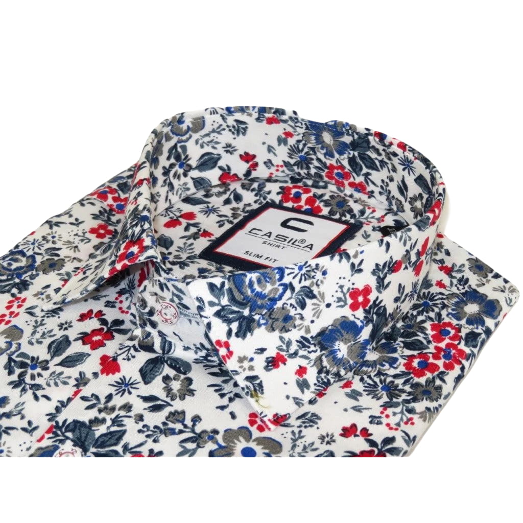 Men's Shirt By CASILA Turkey Cotton Blend Long Sleeves 501660-03 White Floral
