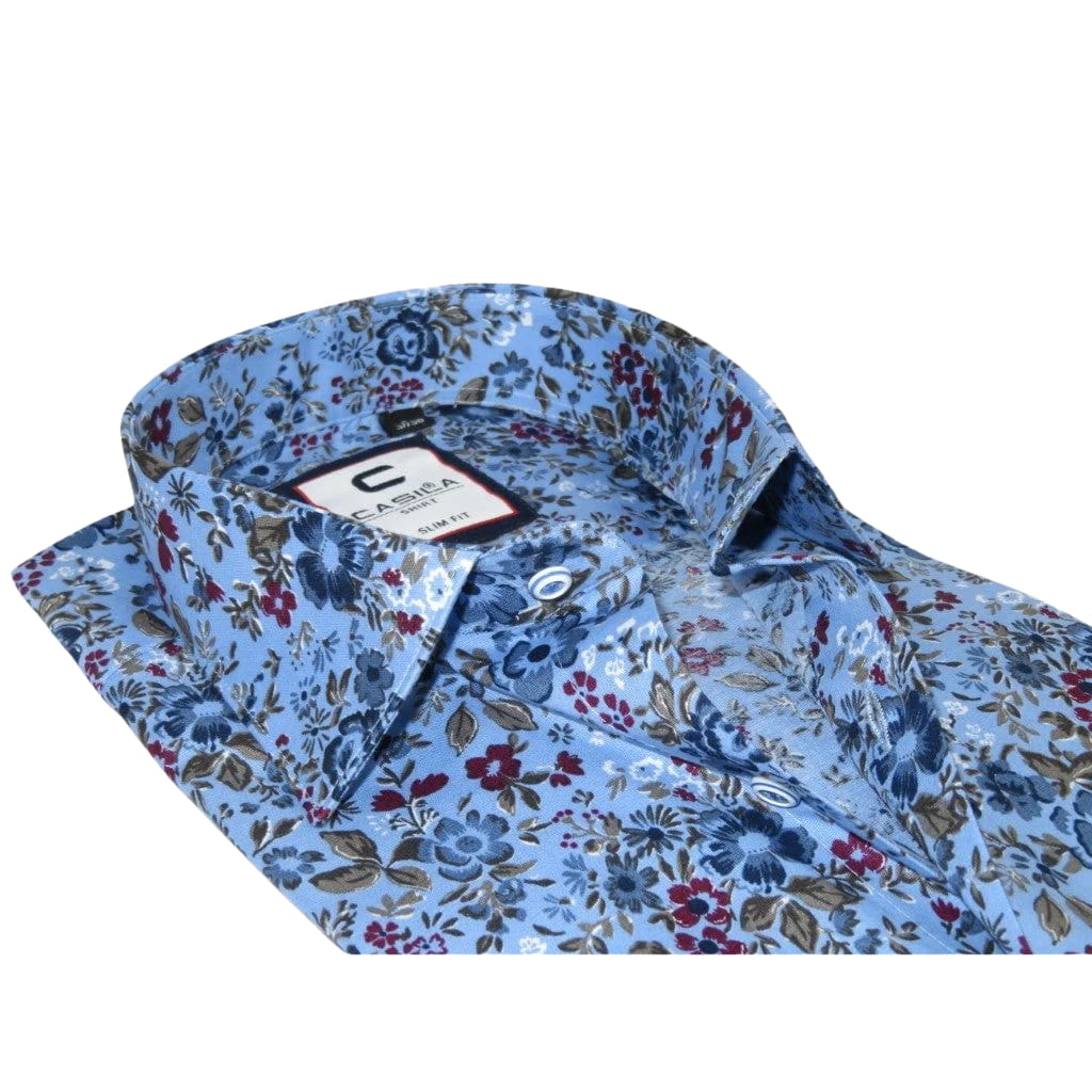 Men's Shirt By CASILA Turkey Cotton Blend Long Sleeves 501660-04 Blue Floral