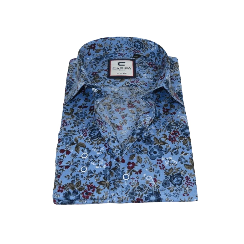 Men's Shirt By CASILA Turkey Cotton Blend Long Sleeves 501660-04 Blue Floral