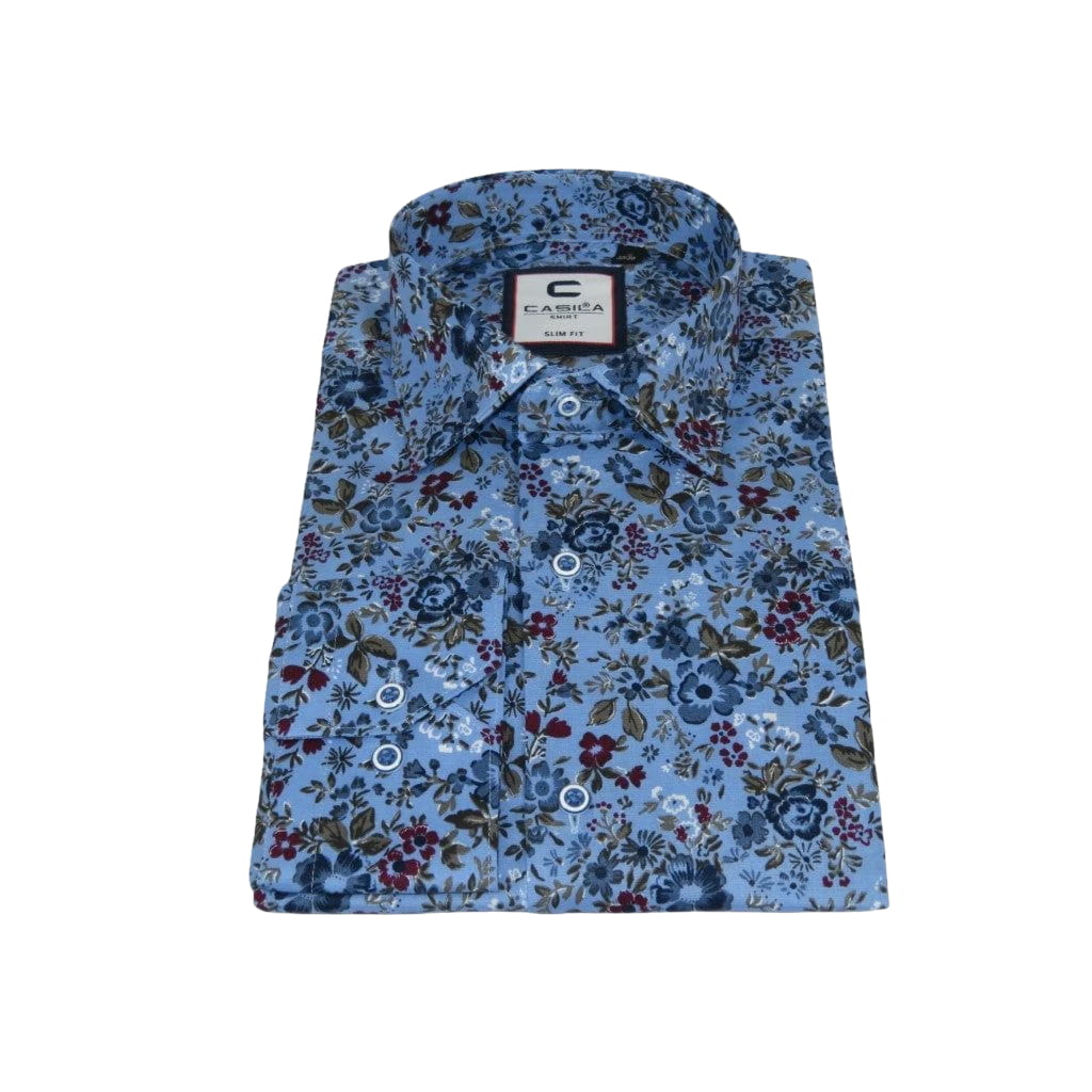 Men's Shirt By CASILA Turkey Cotton Blend Long Sleeves 501660-04 Blue Floral