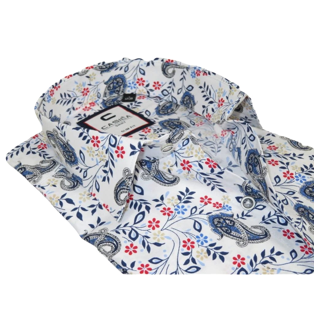 Men Shirt CASILA Turkey Cotton Blend Long Sleeves 501670-01 White Paisley