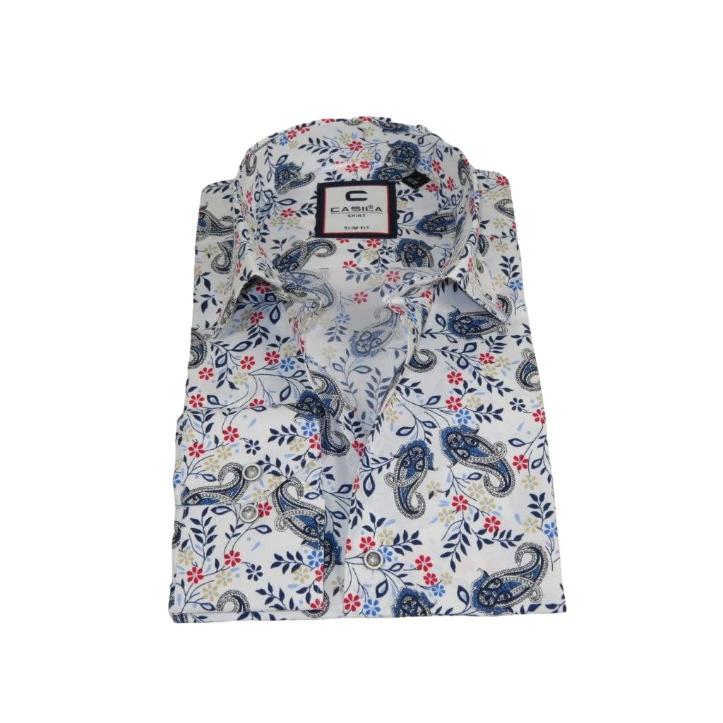 Men Shirt CASILA Turkey Cotton Blend Long Sleeves 501670-01 White Paisley