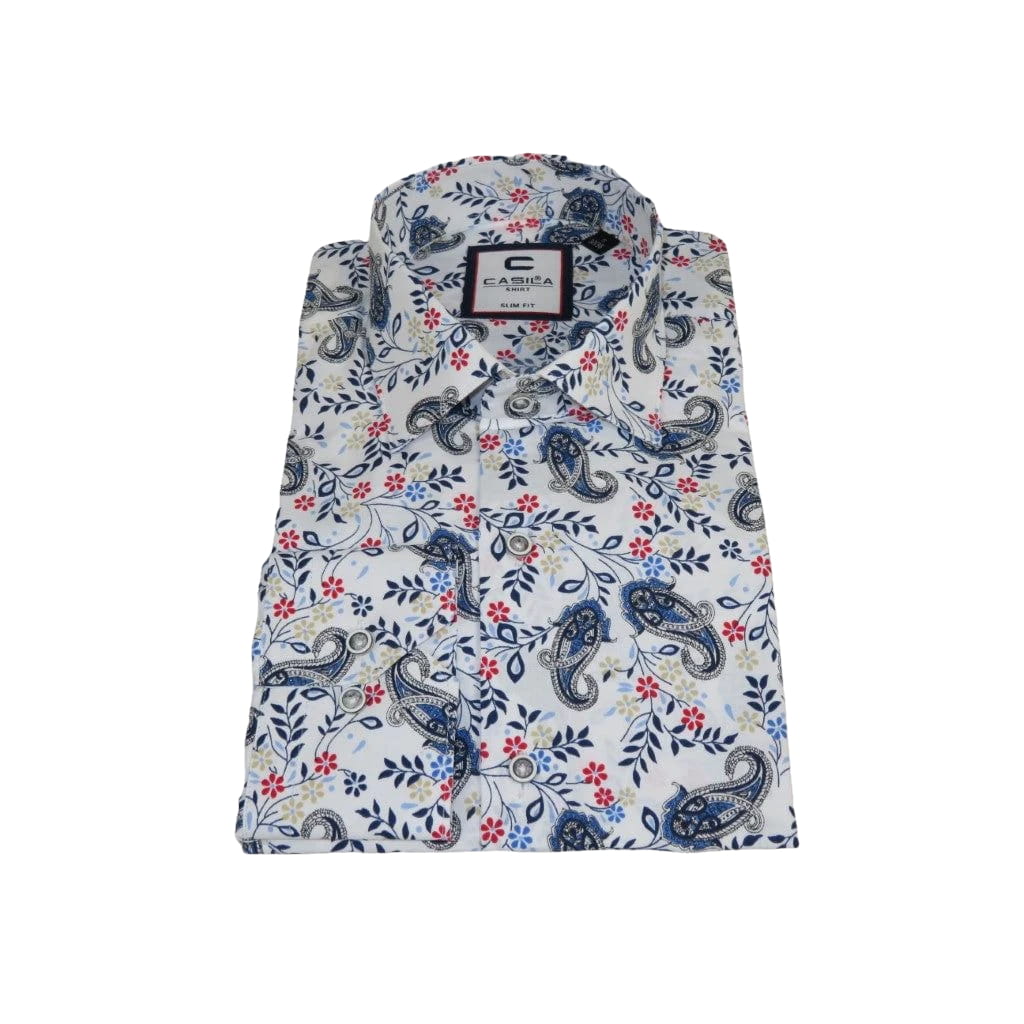 Men Shirt CASILA Turkey Cotton Blend Long Sleeves 501670-01 White Paisley