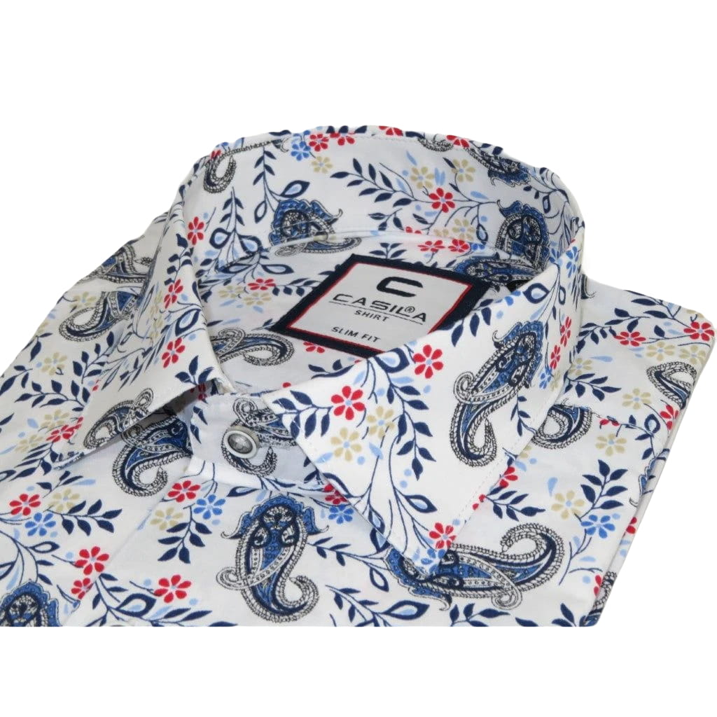 Men Shirt CASILA Turkey Cotton Blend Long Sleeves 501670-01 White Paisley