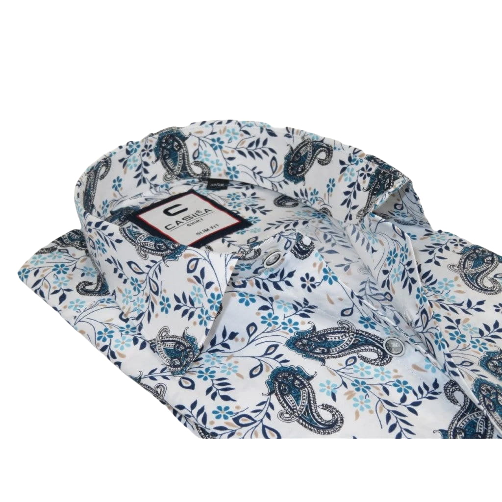 Men's Shirt By CASILA Turkey Cotton Blend Long Sleeves 501670-02 White Paisley