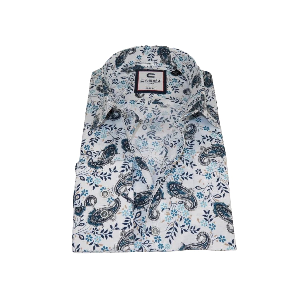 Men's Shirt By CASILA Turkey Cotton Blend Long Sleeves 501670-02 White Paisley