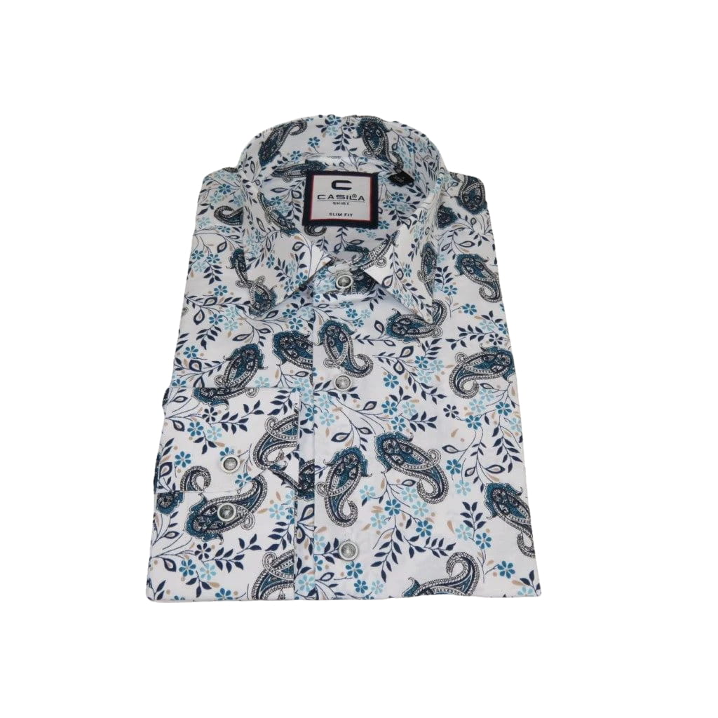 Men's Shirt By CASILA Turkey Cotton Blend Long Sleeves 501670-02 White Paisley