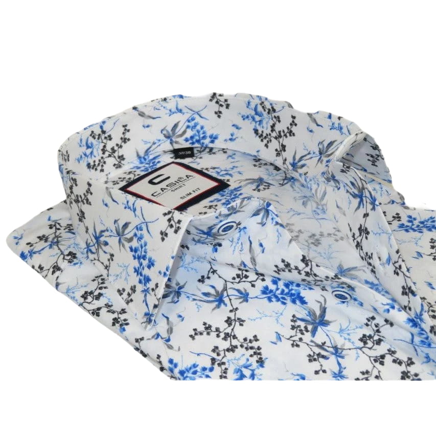 Men's Shirt By CASILA Turkey Cotton Blend Long Sleeves 501680-01 Blue Floral