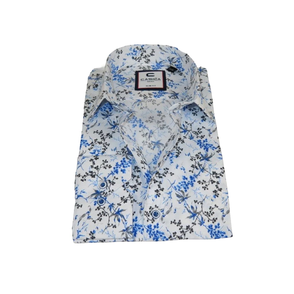 Men's Shirt By CASILA Turkey Cotton Blend Long Sleeves 501680-01 Blue Floral