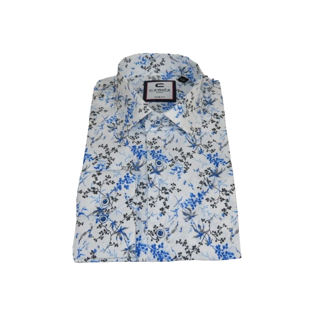 Men's Shirt By CASILA Turkey Cotton Blend Long Sleeves 501680-01 Blue Floral