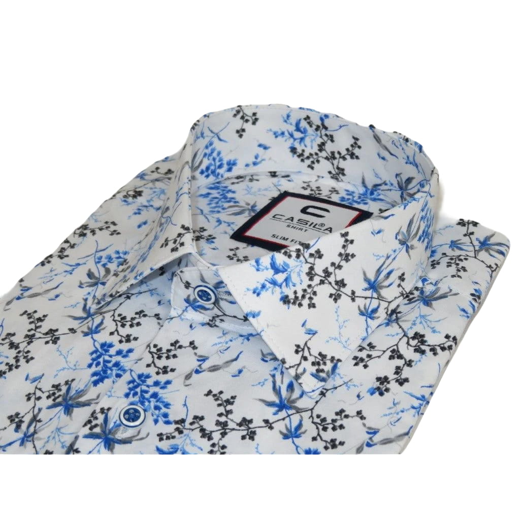 Men's Shirt By CASILA Turkey Cotton Blend Long Sleeves 501680-01 Blue Floral