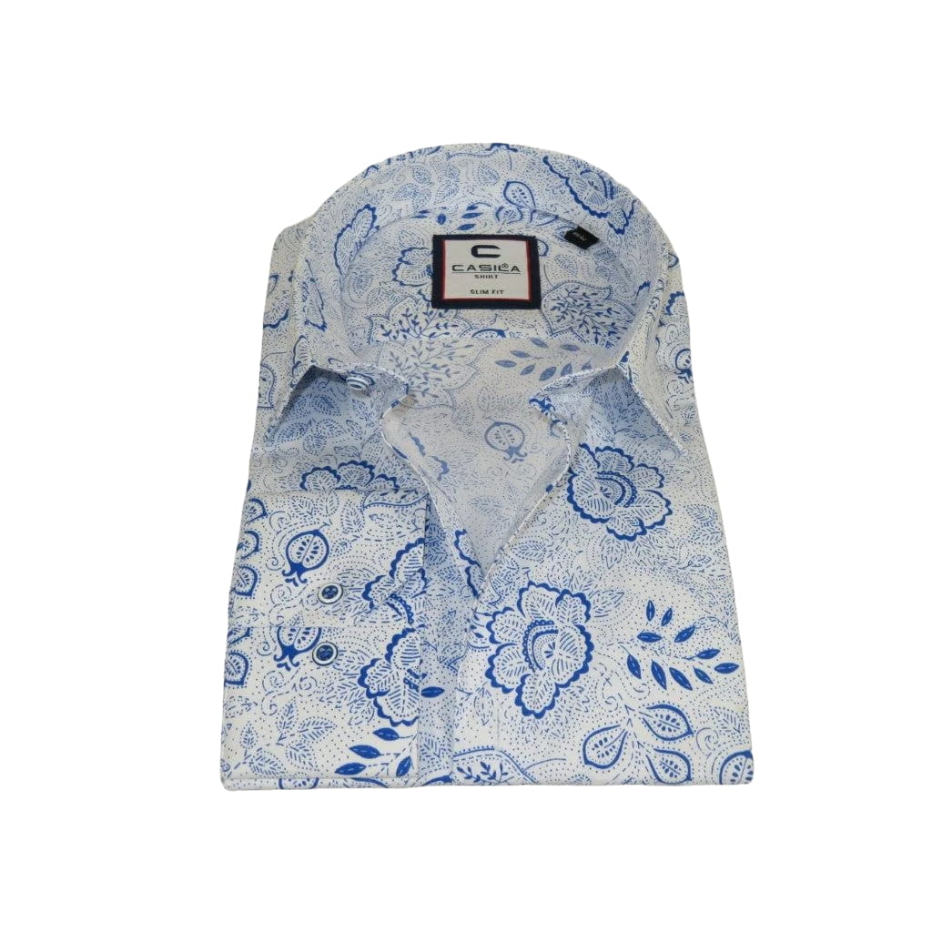 Men's Shirt By CASILA Turkey Cotton Blend Long Sleeves 501700-01 Blue Floral