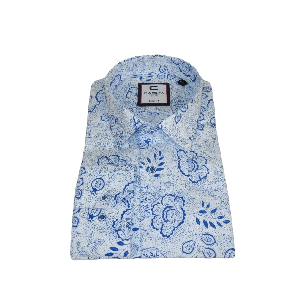 Men's Shirt By CASILA Turkey Cotton Blend Long Sleeves 501700-01 Blue Floral