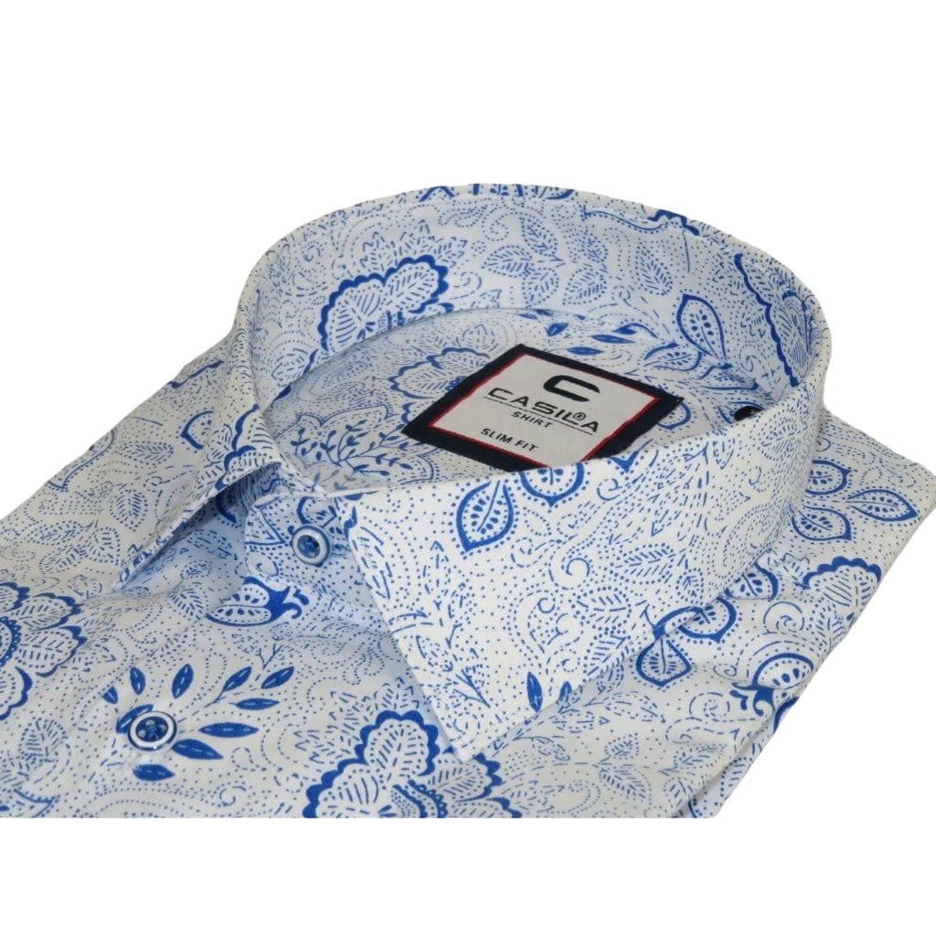 Men's Shirt By CASILA Turkey Cotton Blend Long Sleeves 501700-01 Blue Floral