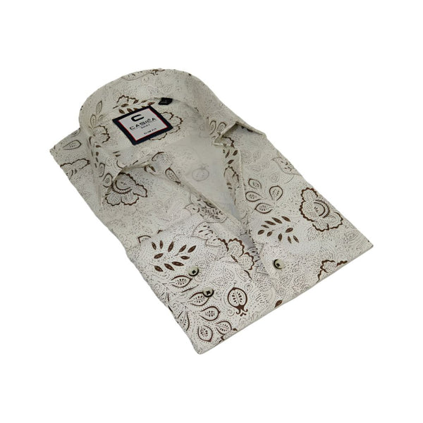 Men's Shirt By CASILA Turkey Cotton Blend Long Sleeves 501700-07 Brown Floral