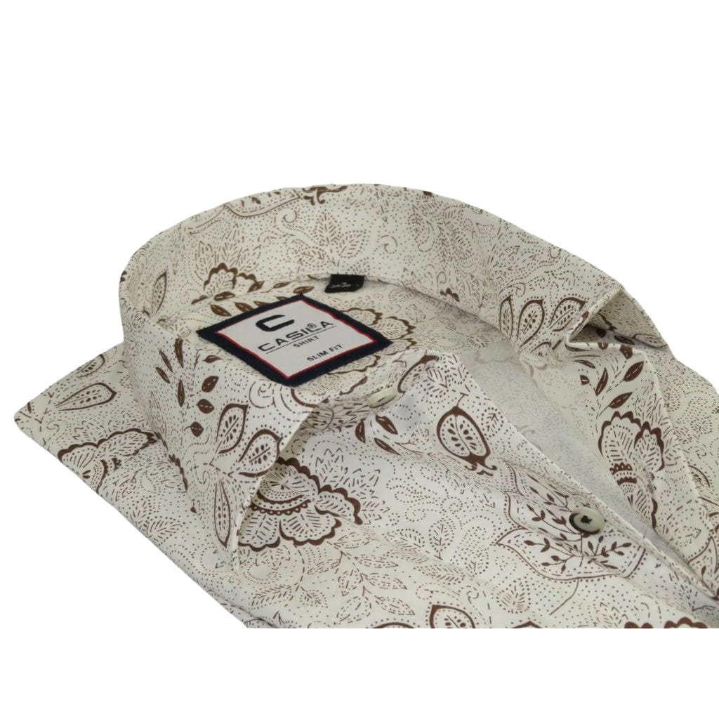 Men's Shirt By CASILA Turkey Cotton Blend Long Sleeves 501700-07 Brown Floral