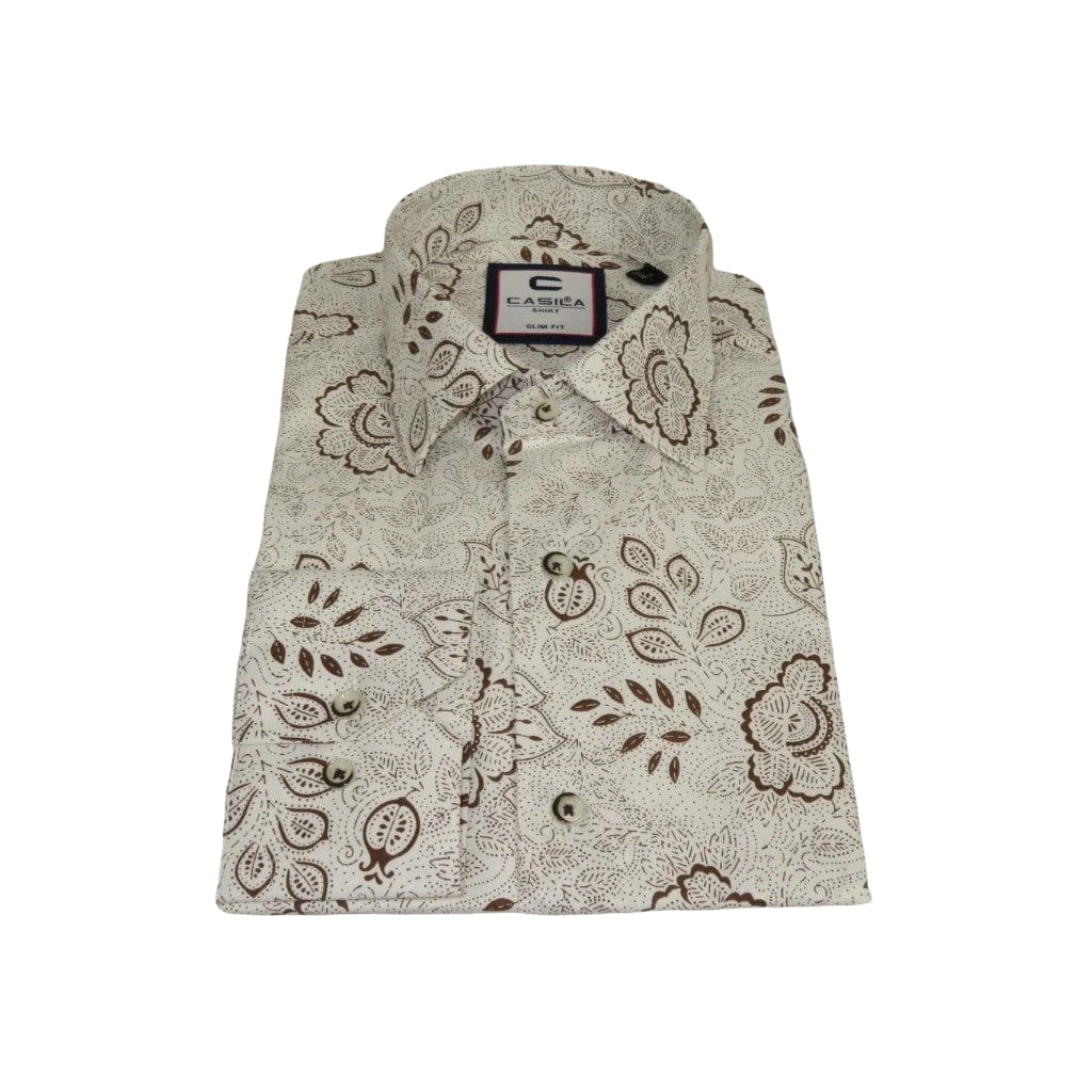 Men's Shirt By CASILA Turkey Cotton Blend Long Sleeves 501700-07 Brown Floral