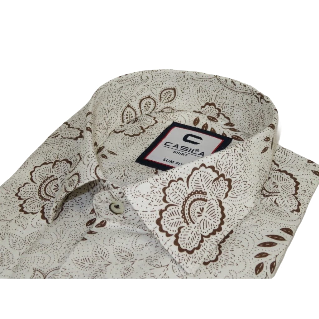 Men's Shirt By CASILA Turkey Cotton Blend Long Sleeves 501700-07 Brown Floral