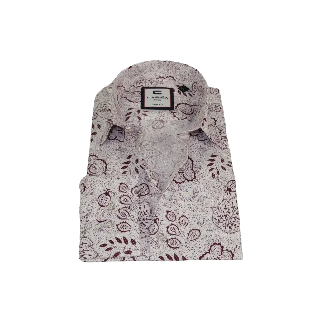 Mens Shirt CASILA Turkey Cotton Blend Long Sleeves 501700-06 Burgundy Floral