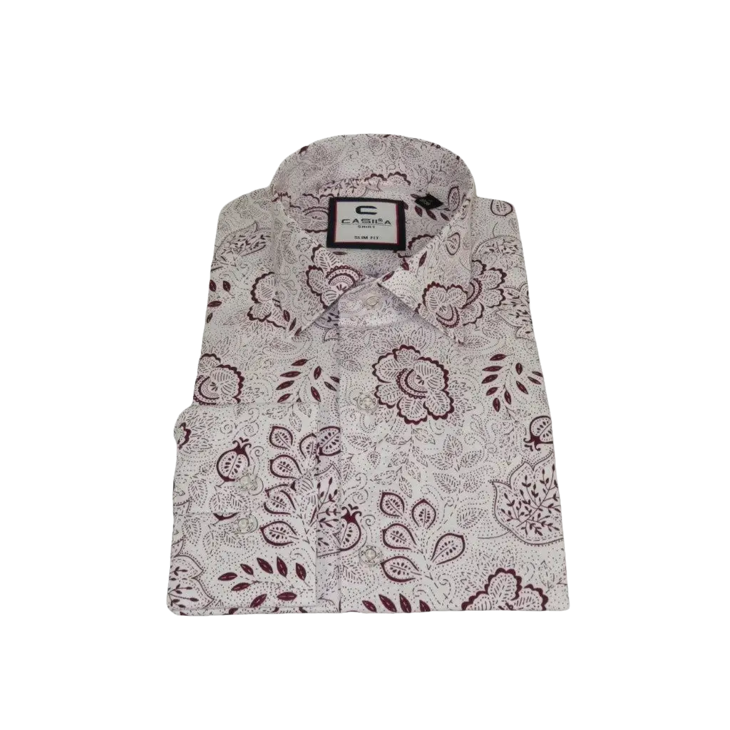 Mens Shirt CASILA Turkey Cotton Blend Long Sleeves 501700-06 Burgundy Floral