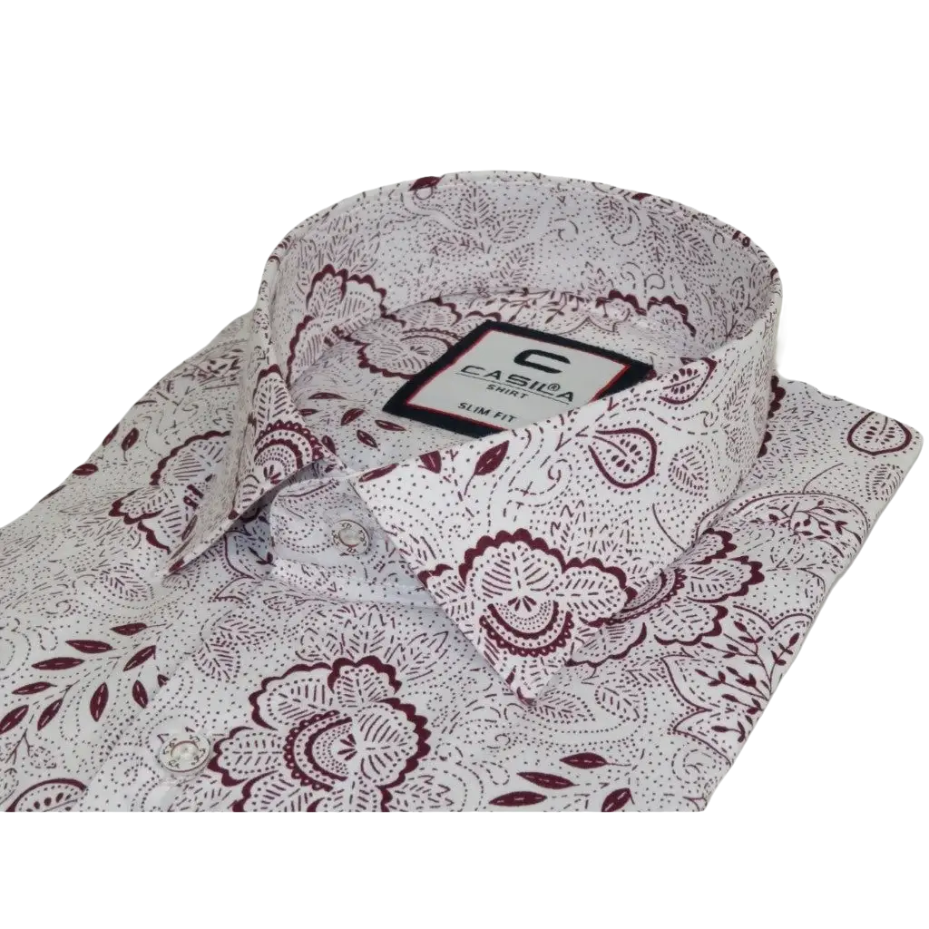 Mens Shirt CASILA Turkey Cotton Blend Long Sleeves 501700-06 Burgundy Floral