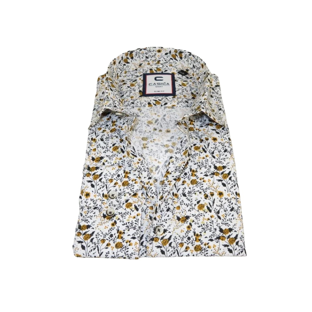Men's Shirt By CASILA Turkey Cotton Blend Long Sleeves 501730-02 Yellow Floral