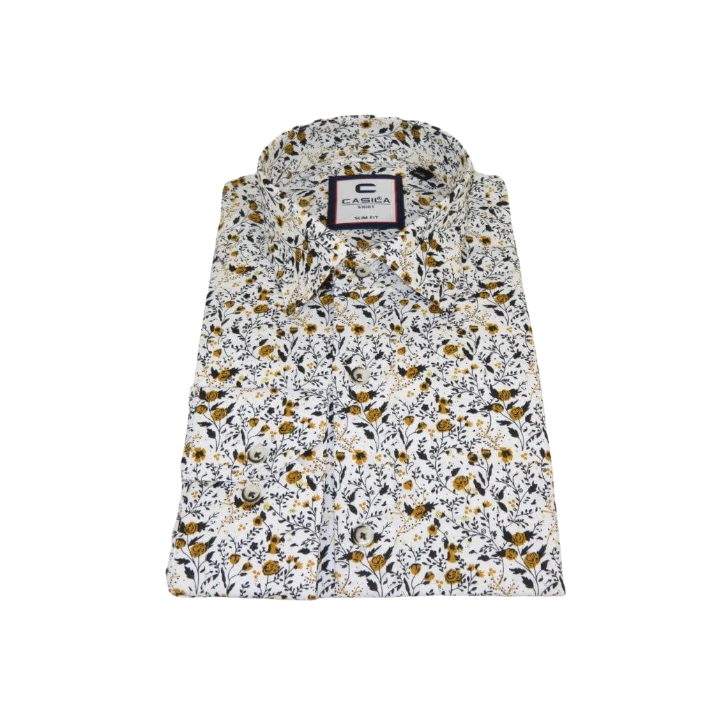 Men's Shirt By CASILA Turkey Cotton Blend Long Sleeves 501730-02 Yellow Floral