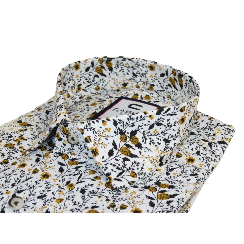 Men's Shirt By CASILA Turkey Cotton Blend Long Sleeves 501730-02 Yellow Floral
