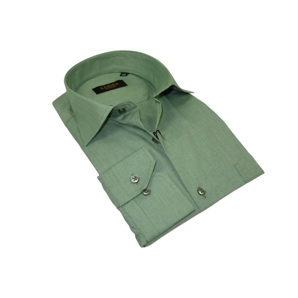 Mens Shirt Hankie CASILA Turkey Cotton Blend Long Sleeves 501770-07 Solid Green