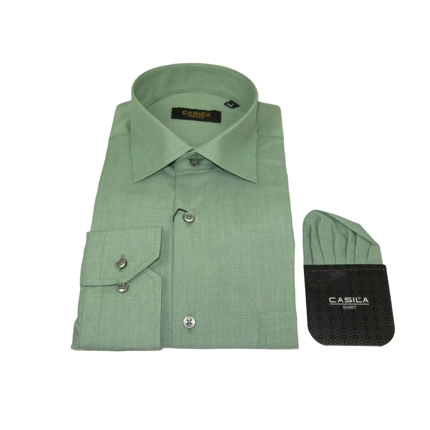Mens Shirt Hankie CASILA Turkey Cotton Blend Long Sleeves 501770-07 Solid Green
